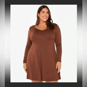 BNWT PLUS V-neck Long Sleeve Dress, Cafe Brown